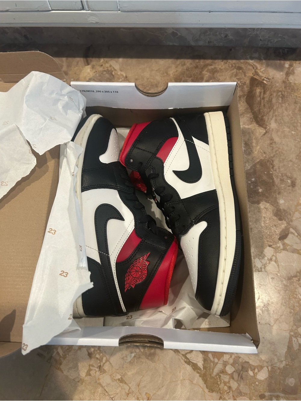 Nike Air Jordan 1 Mid Black White Red Sneakers